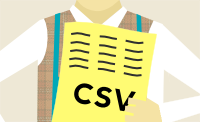 Pan Mergado drží list CSV, ilustrace