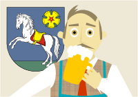 Pan Mergado v Ostravě pije pivko, ilustrace