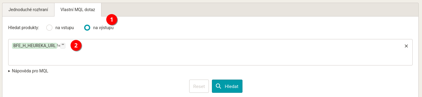 Výběr spárovaných produktů, které mají Heureka URL