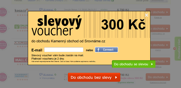 Formulář pro vložení e-mailu a získání slevy na Srovnáme.cz