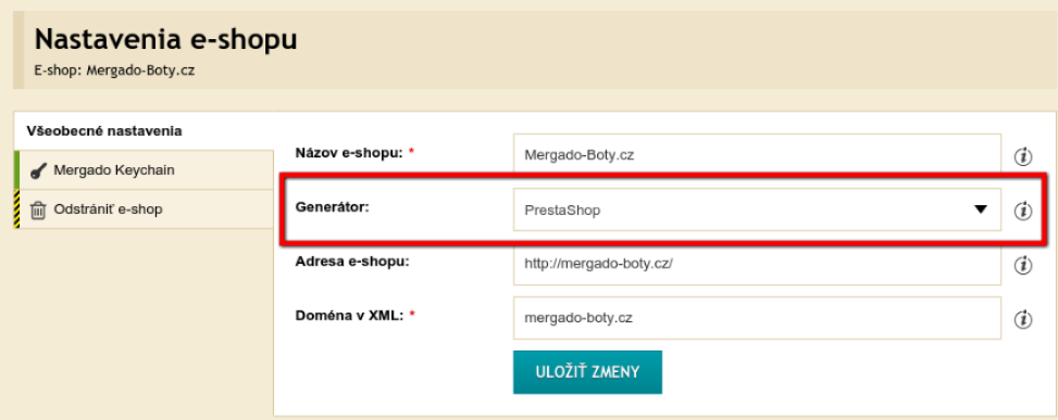 Nastavení generátoru eshopu