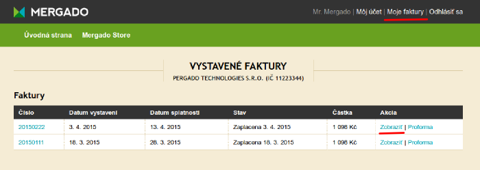 Faktury v Mergadu