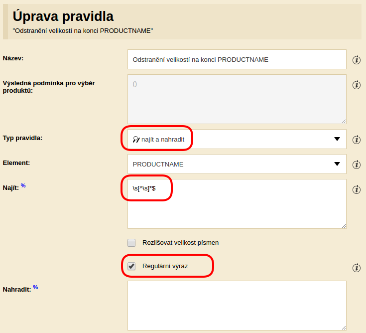 Ukázka pravidla s regulárním výrazem